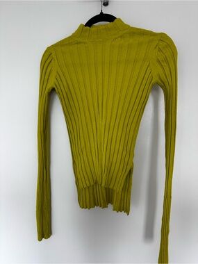Theory Chartreuse Ribbed Mock Neck Long Sleeve Top